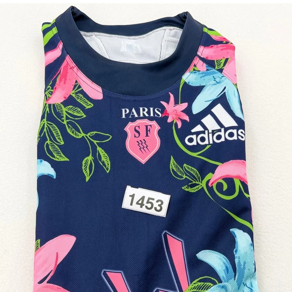 Adidas Stade Francais Paris Rugby Jersey Mens L Floral Lightning Lily France
